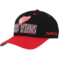 NHL Detroit Red Wings Mitchell & Ness Backside Script Two-Tone Pro Crown Adjustable Hat - Black/Red