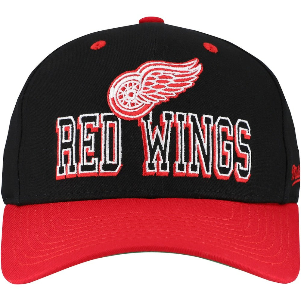 NHL Detroit Red Wings Mitchell & Ness Backside Script Two-Tone Pro Crown Adjustable Hat - Black/Red