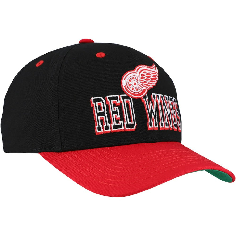 NHL Detroit Red Wings Mitchell & Ness Backside Script Two-Tone Pro Crown Adjustable Hat - Black/Red