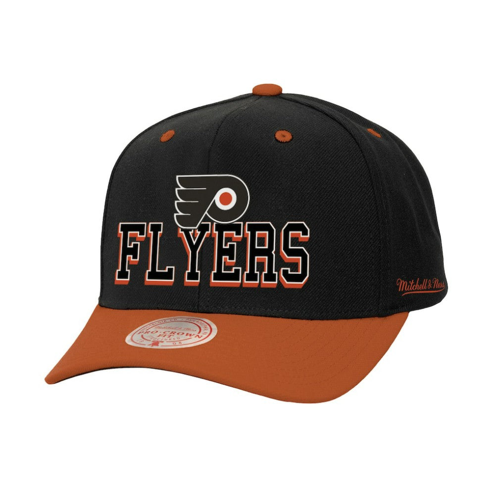 NHL Philadelphia Flyers Mitchell & Ness Backside Script 2-Tone Pro Crown Adjustable Hat - Black/Orange