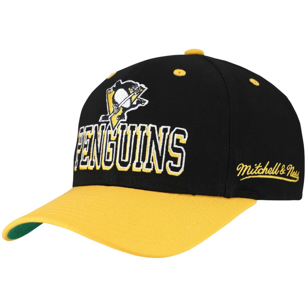 NHL Pittsburgh Penguins Mitchell & Ness Backside Script Two-Tone Pro Crown Adjustable Hat - Black/Gold