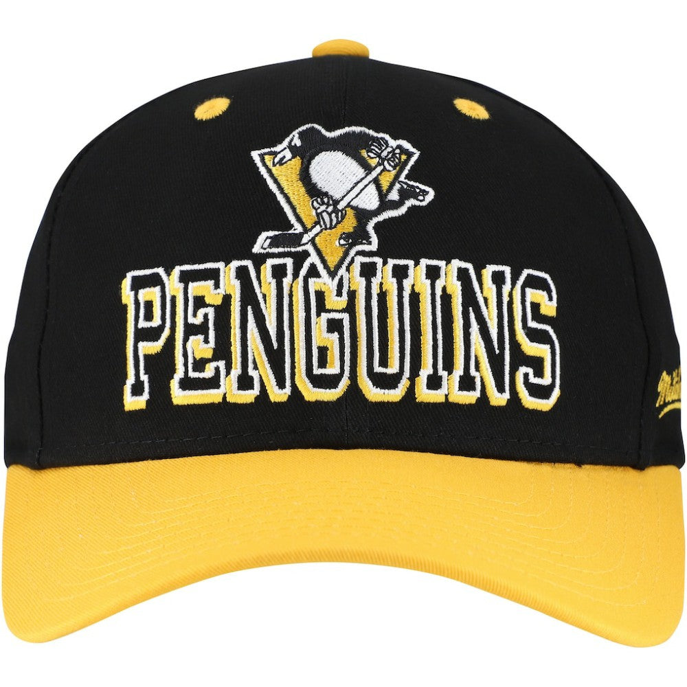 NHL Pittsburgh Penguins Mitchell & Ness Backside Script Two-Tone Pro Crown Adjustable Hat - Black/Gold
