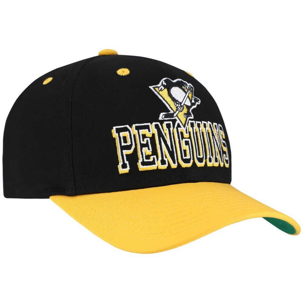 NHL Pittsburgh Penguins Mitchell & Ness Backside Script Two-Tone Pro Crown Adjustable Hat - Black/Gold