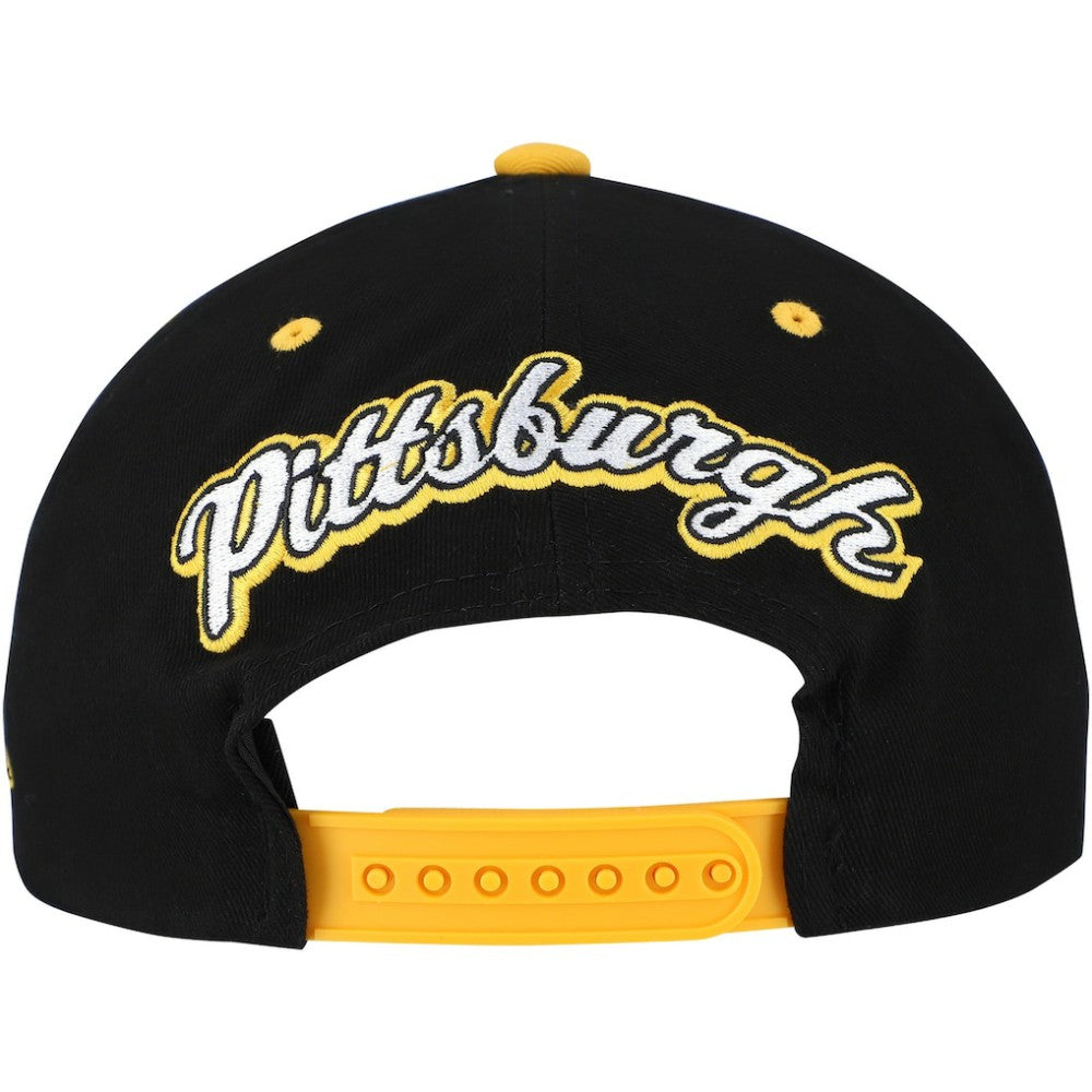 NHL Pittsburgh Penguins Mitchell & Ness Backside Script Two-Tone Pro Crown Adjustable Hat - Black/Gold