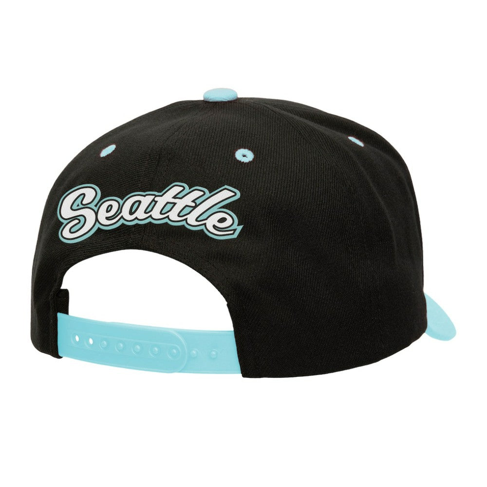 NHL Seattle Kraken Mitchell & Ness Backside Script Two-Tone Pro Crown Adjustable Hat - Black/Light Blue