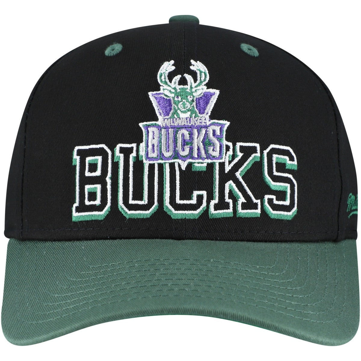 Milwaukee Bucks Backside Script Two-Tone Pro Crown Adjustable Hat Black/Hunter Green