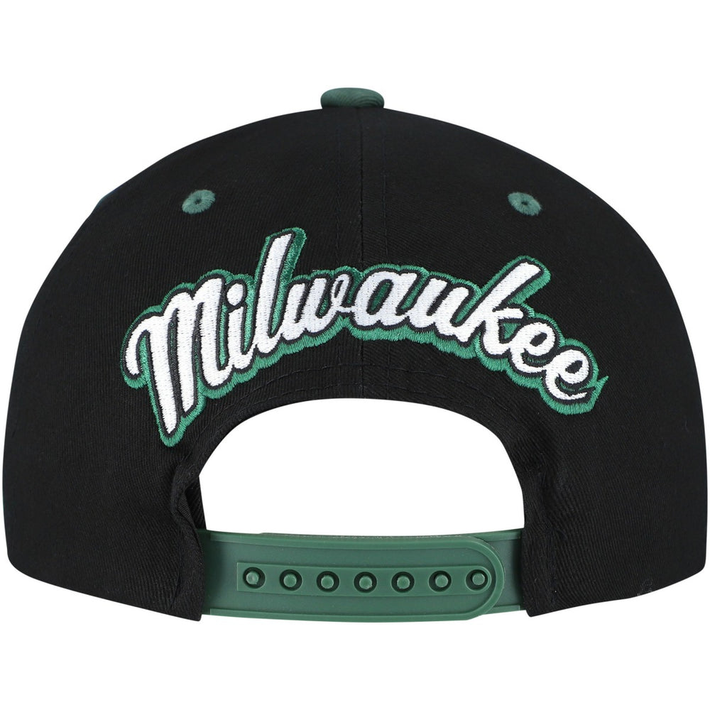 Milwaukee Bucks Backside Script Two-Tone Pro Crown Adjustable Hat Black/Hunter Green