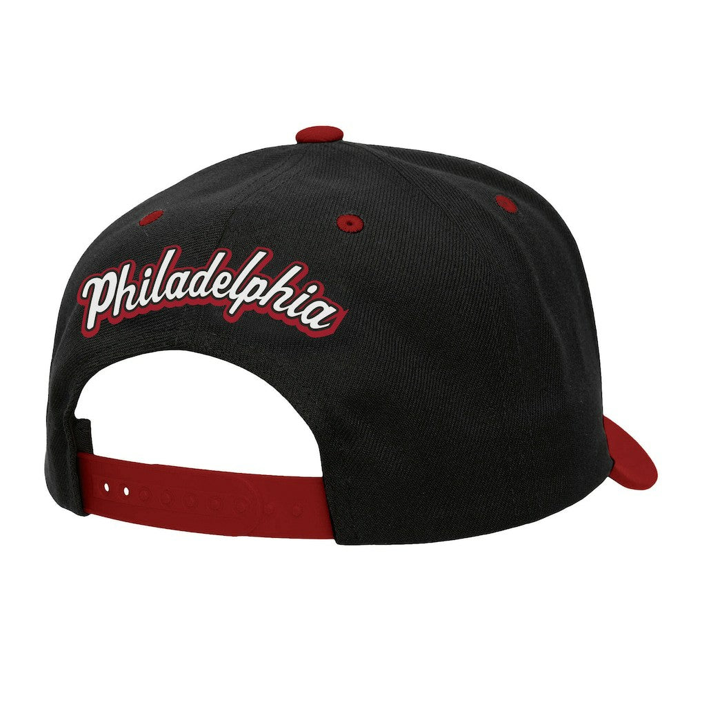 Philadelphia 76ers Backside Script 2-Tone Pro Crown Adjustable Hat Black/Red
