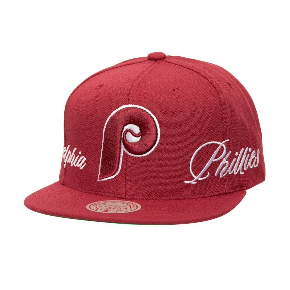 Philadelphia Phillies Mitchell & Ness Just Don x MLB Lux Script Snapback Hat - Maroon Hats