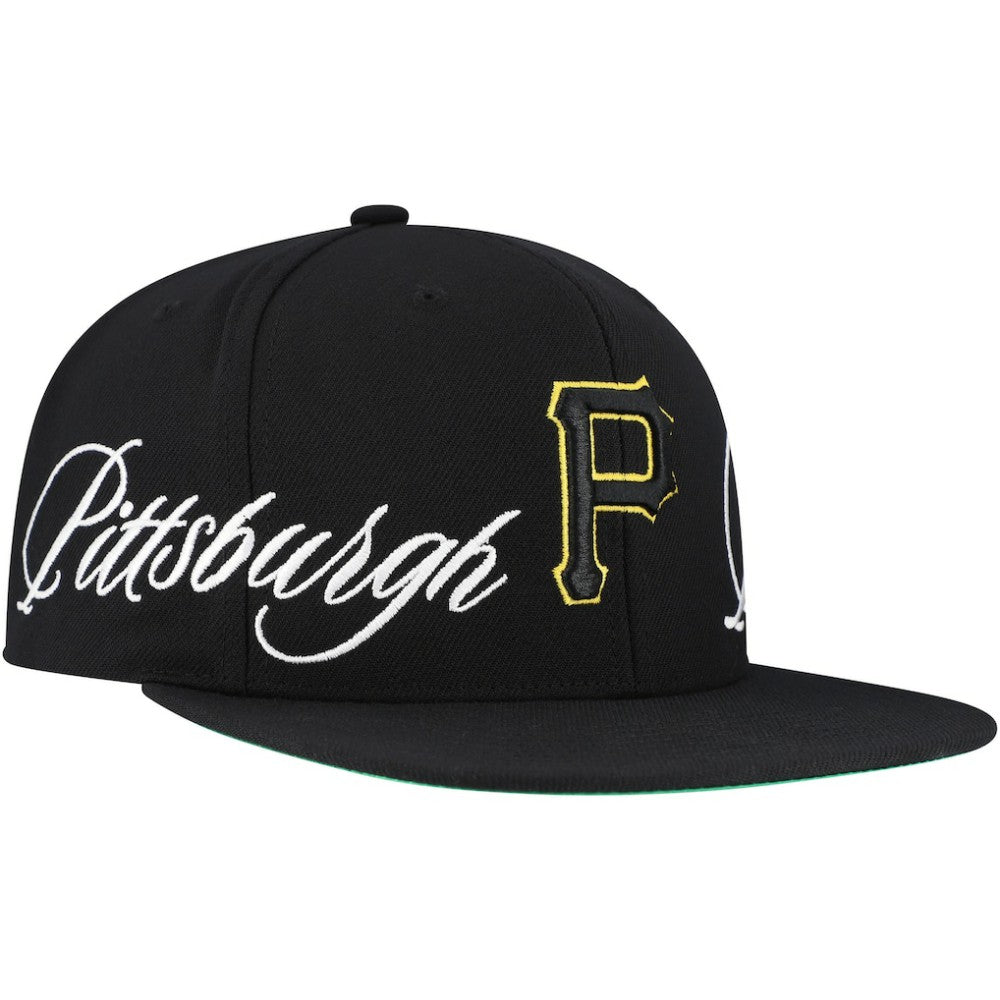 Pittsburgh Pirates Mitchell & Ness Just Don x MLB Lux Script Snapback Hat - Black Hats