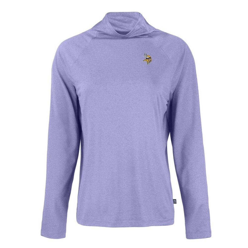 Minnesota Vikings Cutter & Buck Women's Coastline Epic Comfort Eco Recycled Funnel Neck Raglan Pullover Sweatshirt Lavender