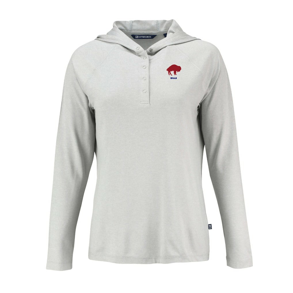 Buffalo Bills Cutter & Buck Women's Historic Coastline Epic Comfort Eco Recycled Raglan Pullover Hoodie Gray