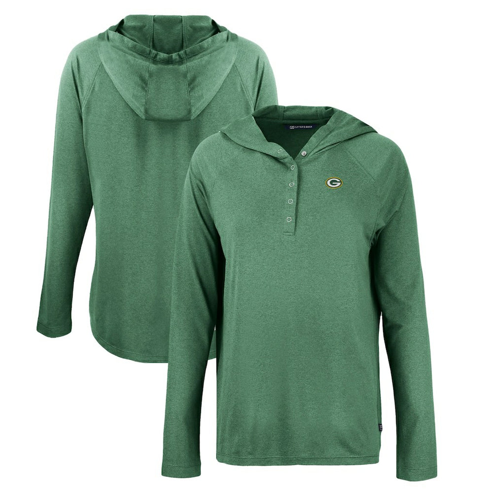Green Bay Packers Cutter & Buck Women's Coastline Epic Comfort Eco Recycled Raglan Pullover Hoodie Hunter Green