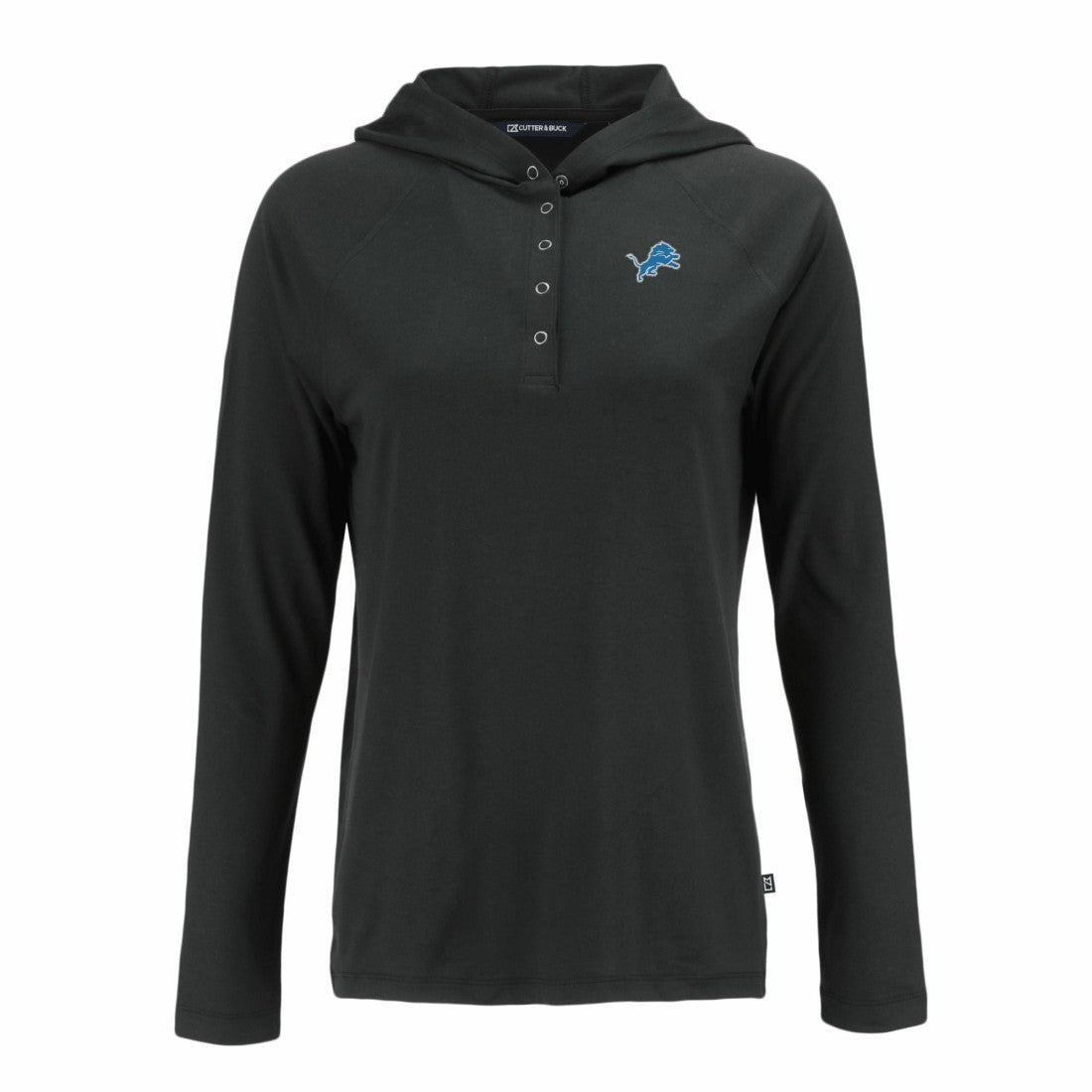 Detroit Lions Cutter & Buck Women's Coastline Epic Comfort Eco Recycled Raglan Pullover Hoodie Black