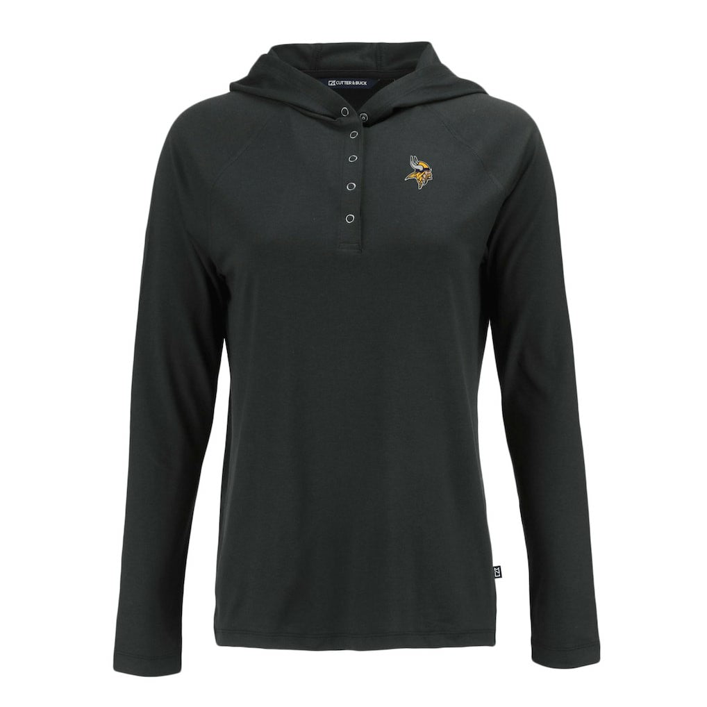 Minnesota Vikings Cutter & Buck Women's Coastline Epic Comfort Eco Recycled Raglan Pullover Hoodie Black