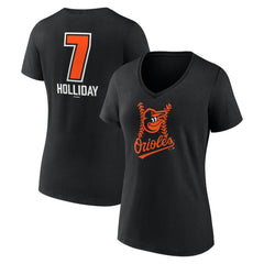 Jackson Holliday Baltimore Orioles Women's Fastball Player Name & Number V-Neck T-Shirt - Black T-shirts