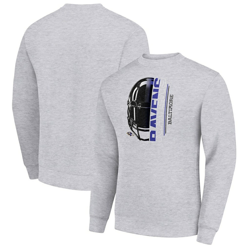 Baltimore Ravens Starter Half Helmet Team Graphic Tri-Blend Fleece Pullover Sweatshirt Heather Gray