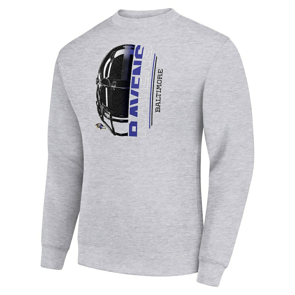 Baltimore Ravens Starter Half Helmet Team Graphic Tri-Blend Fleece Pullover Sweatshirt Heather Gray