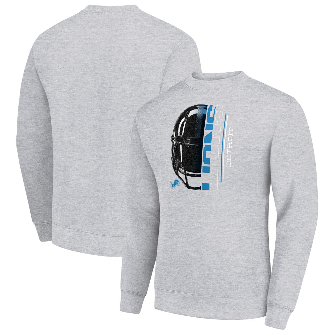 Detroit Lions Starter Half Helmet Team Graphic Tri-Blend Fleece Pullover Sweatshirt Heather Gray