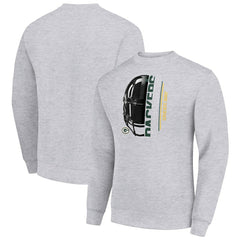Green Bay Packers Starter Half Helmet Team Graphic Tri-Blend Fleece Pullover Sweatshirt Heather Gray