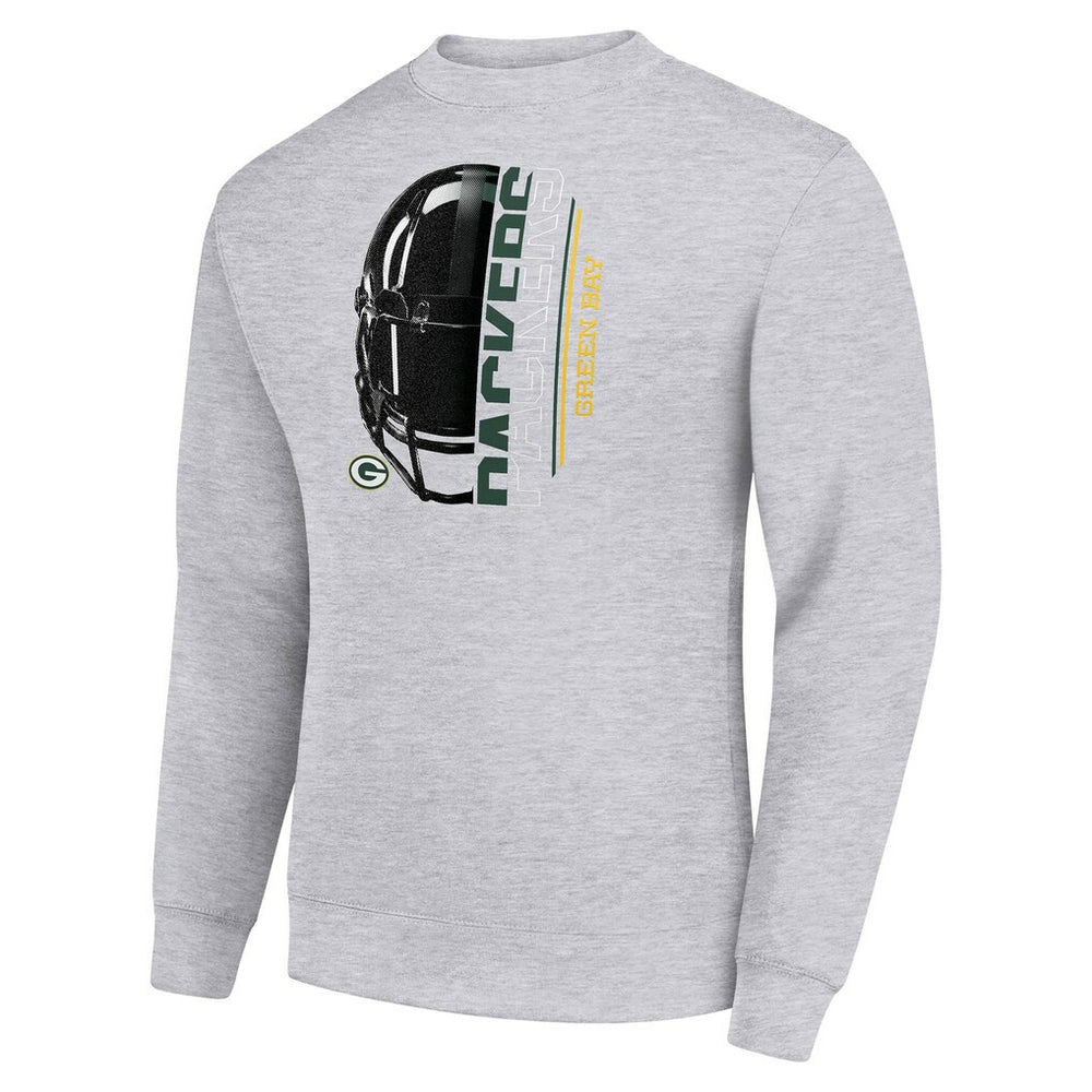 Green Bay Packers Starter Half Helmet Team Graphic Tri-Blend Fleece Pullover Sweatshirt Heather Gray