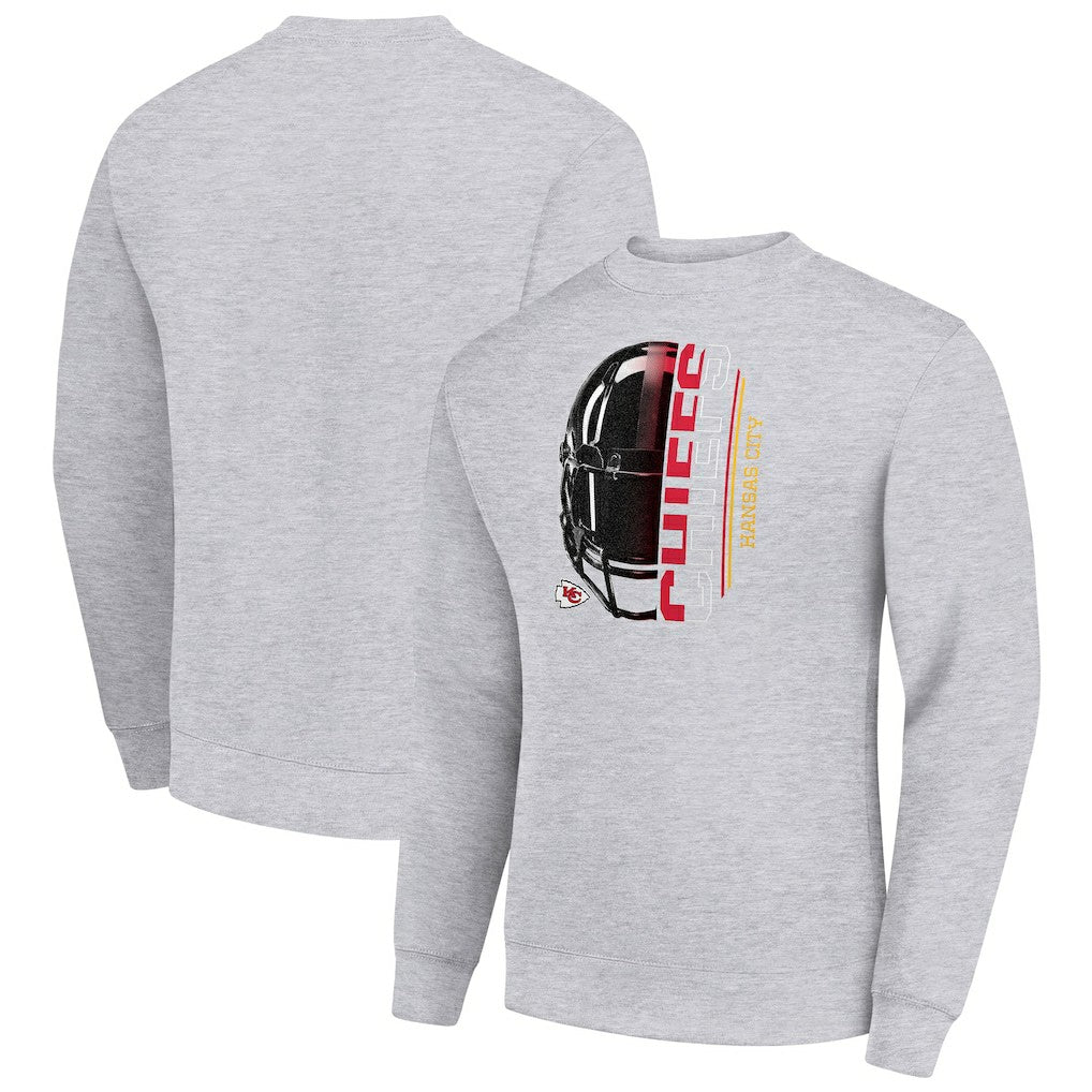 Kansas City Chiefs Starter Half Helmet Team Graphic Tri-Blend Fleece Pullover Sweatshirt Heather Gray