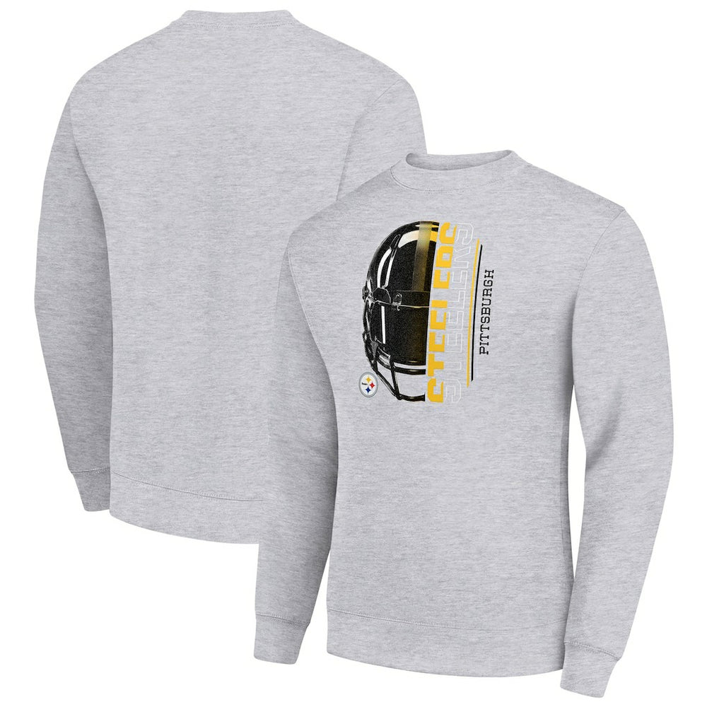 Pittsburgh Steelers Starter Half Helmet Team Graphic Tri-Blend Fleece Pullover Sweatshirt Heather Gray