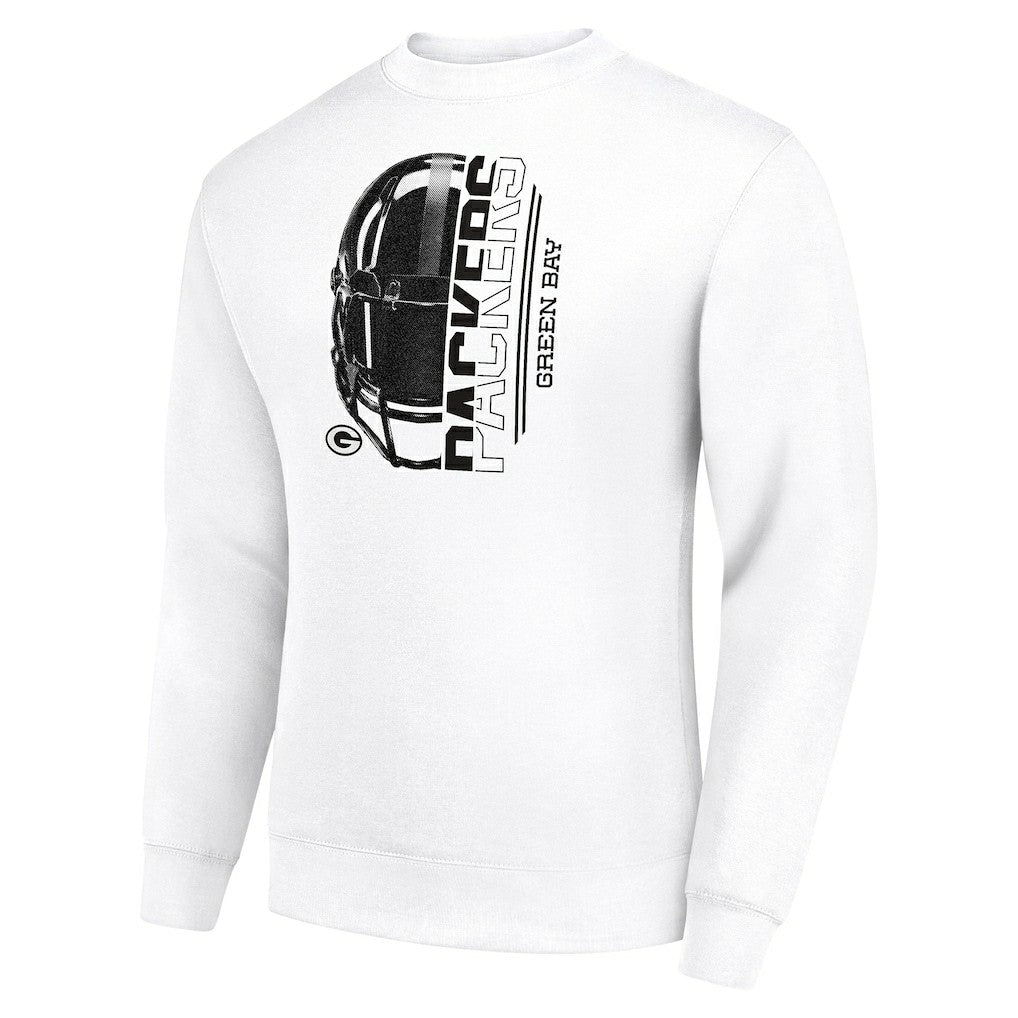 Green Bay Packers Starter Half Helmet Team Graphic Tri-Blend Fleece Pullover Sweatshirt White