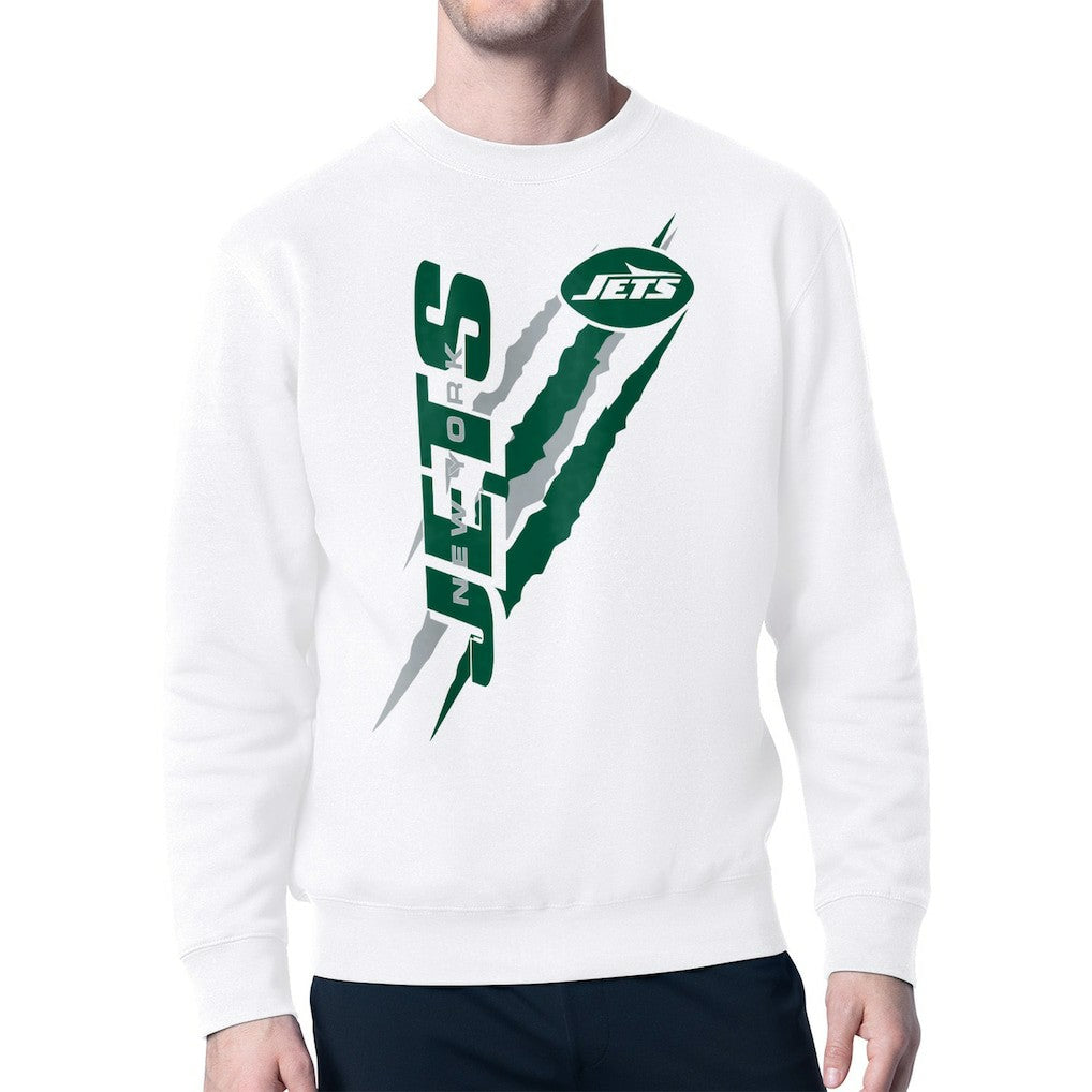 New York Jets Starter Color Scratch Team Graphic Fleece Pullover Sweatshirt White