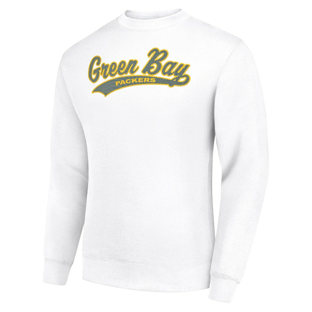 Green Bay Packers Starter Tailsweep Team Graphic Tri-Blend Fleece Pullover Sweatshirt White