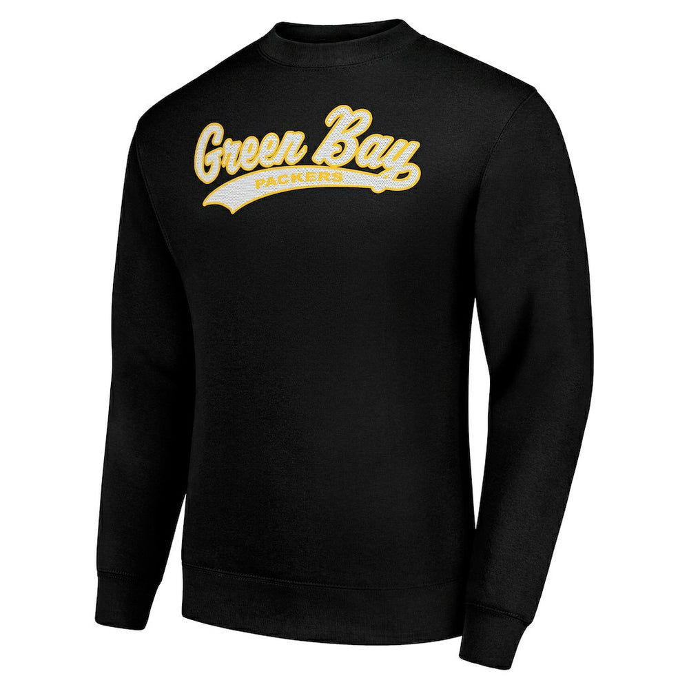 Green Bay Packers Starter Tailsweep Team Graphic Tri-Blend Fleece Pullover Sweatshirt Black