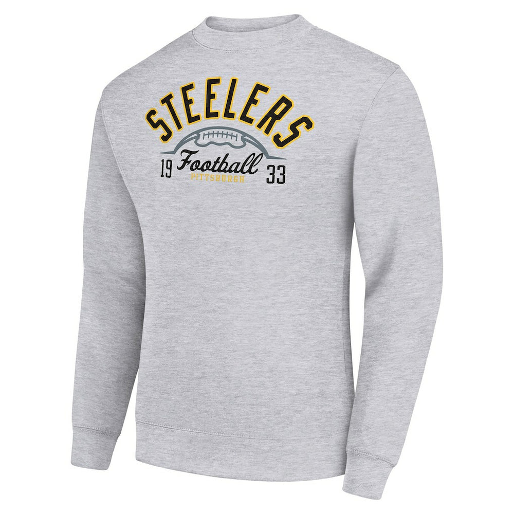 Pittsburgh Steelers Starter Half Ball Team Graphic Tri-Blend Fleece Pullover Sweatshirt Heather Gray