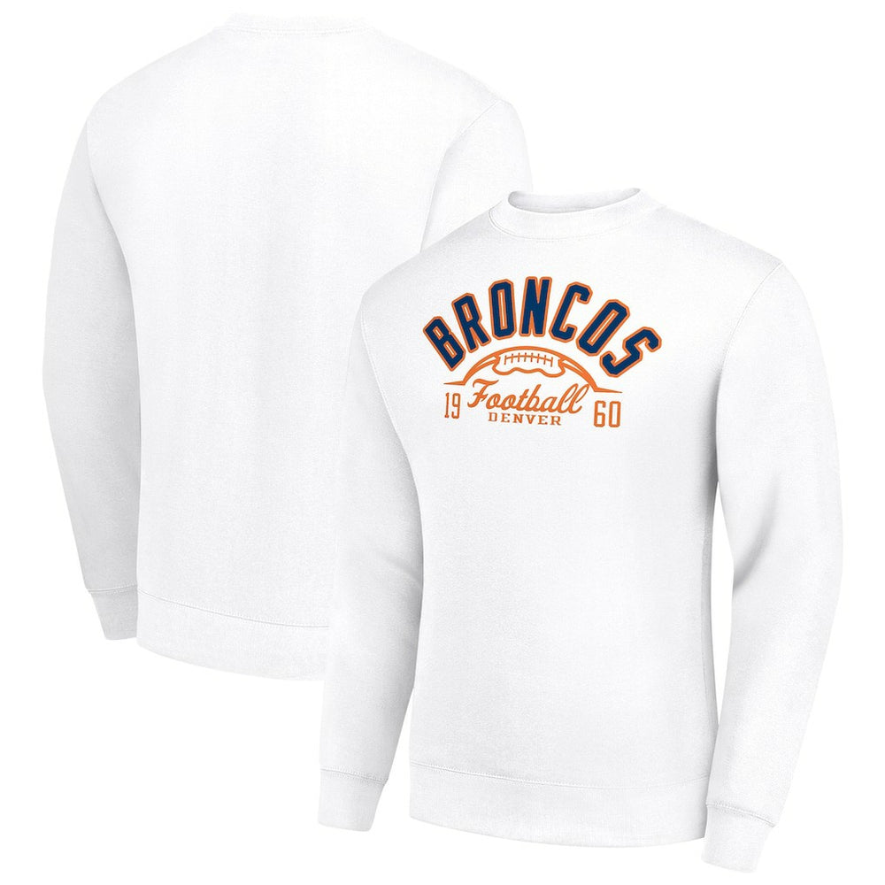 Denver Broncos Starter Half Ball Team Graphic Tri-Blend Fleece Pullover Sweatshirt White