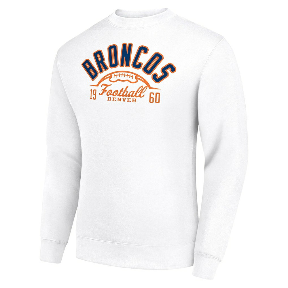 Denver Broncos Starter Half Ball Team Graphic Tri-Blend Fleece Pullover Sweatshirt White