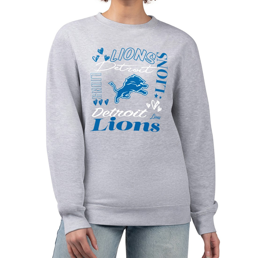 Detroit Lions G-III 4Her by Carl Banks Women's Collage Graphic Fleece Pullover Sweatshirt Heather Gray