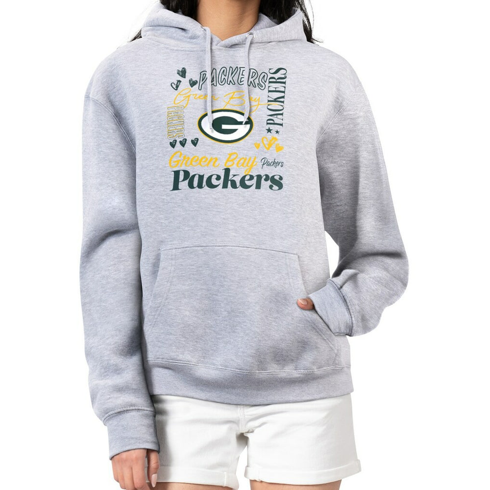 Green Bay Packers G-III 4Her by Carl Banks Women's Collage Graphic Fleece Pullover Hoodie Heather Gray