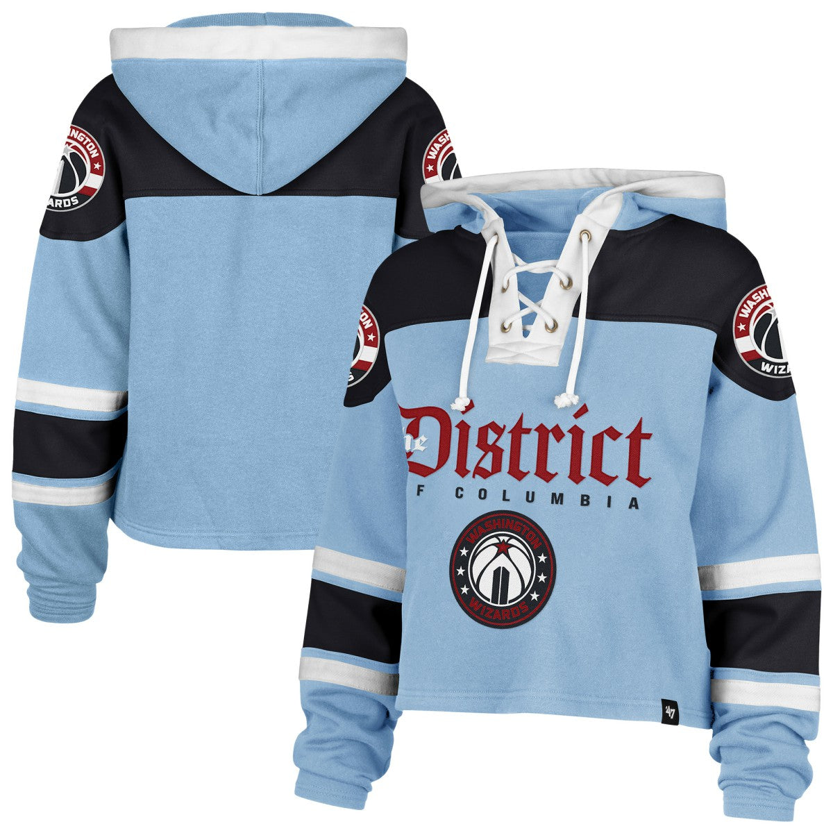 Washington Wizards '47 Women's 2024/25 City Edition Superior Cropped Lace-Up Pullover Hoodie Light Blue
