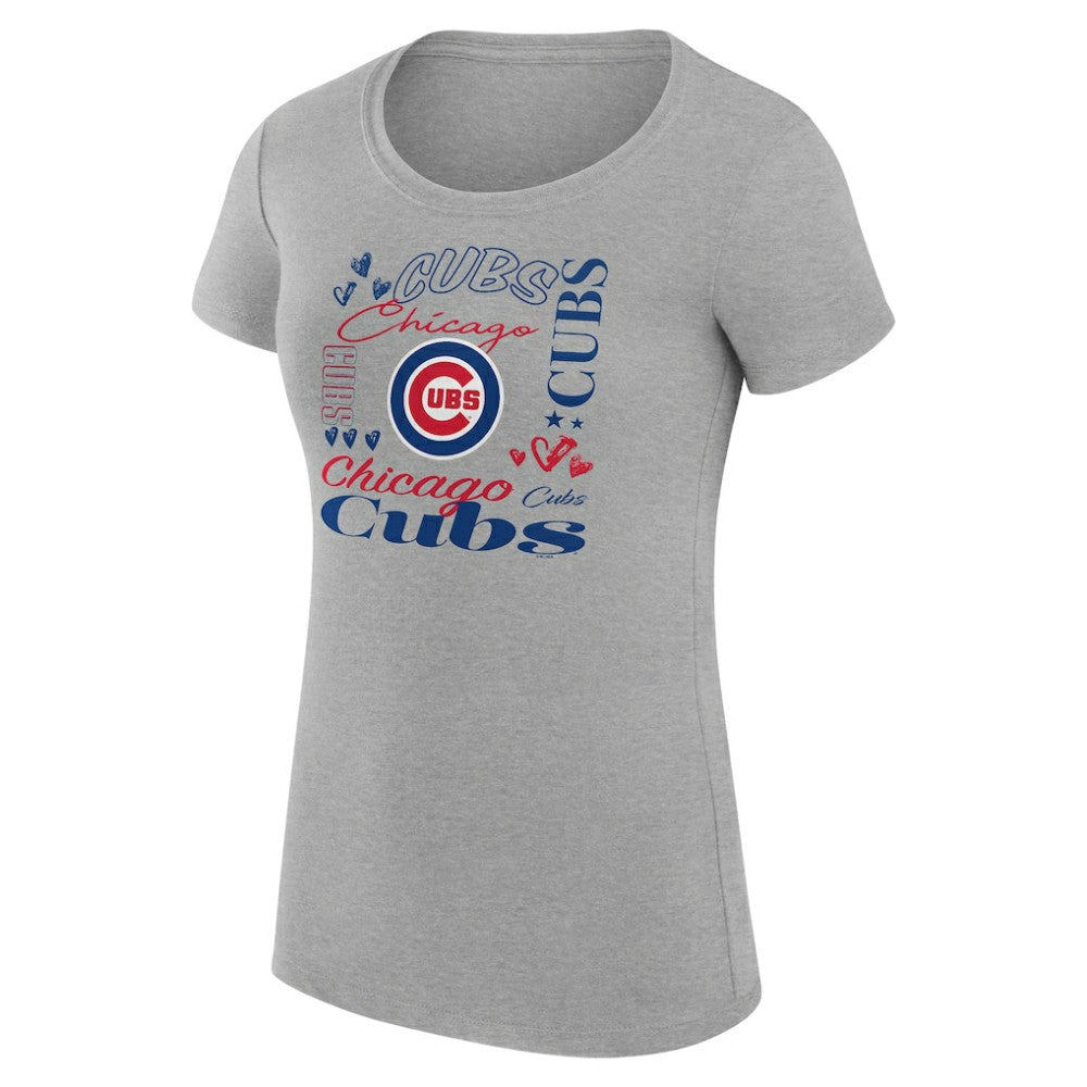 Chicago Cubs G-III 4Her by Carl Banks Women's Super-Slim Fit Lightweight Collage Team Graphic Crew Neck T-Shirt - Heather Gray T-shirts