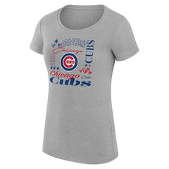 Chicago Cubs G-III 4Her by Carl Banks Women's Super-Slim Fit Lightweight Collage Team Graphic Crew Neck T-Shirt - Heather Gray T-shirts