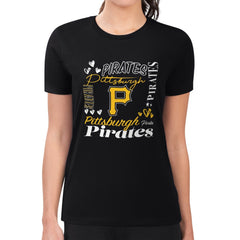 Pittsburgh Pirates G-III 4Her by Carl Banks Women's Super-Slim Fit Lightweight Collage Team Graphic Crew Neck T-Shirt - Black T-shirts