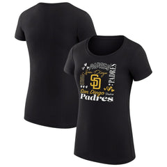San Diego Padres G-III 4Her by Carl Banks Women's Super-Slim Fit Lightweight Collage Team Graphic Crew Neck T-Shirt - Black T-shirts