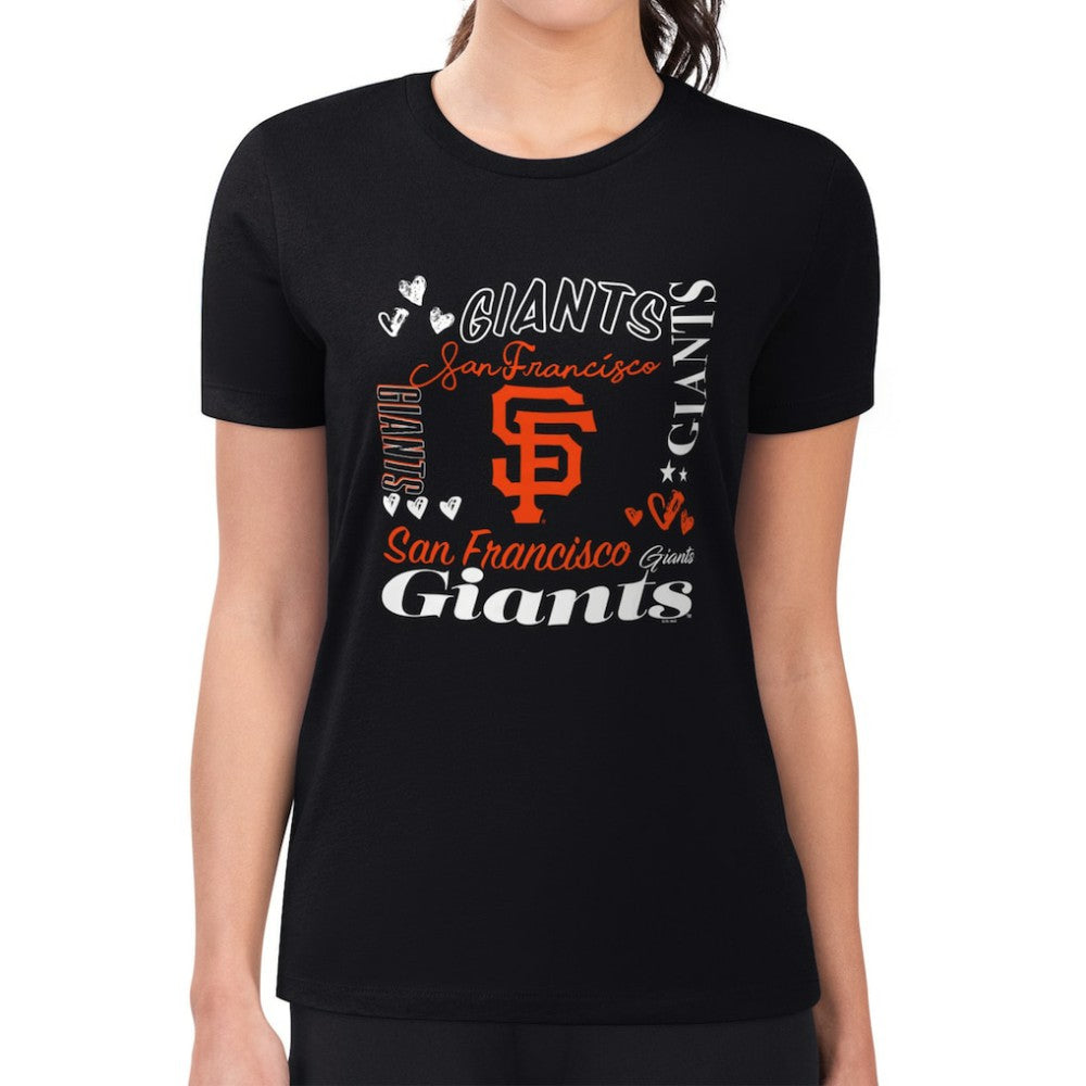 San Francisco Giants G-III 4Her by Carl Banks Women's Super-Slim Fit Lightweight Collage Team Graphic Crew Neck T-Shirt - Black T-shirts