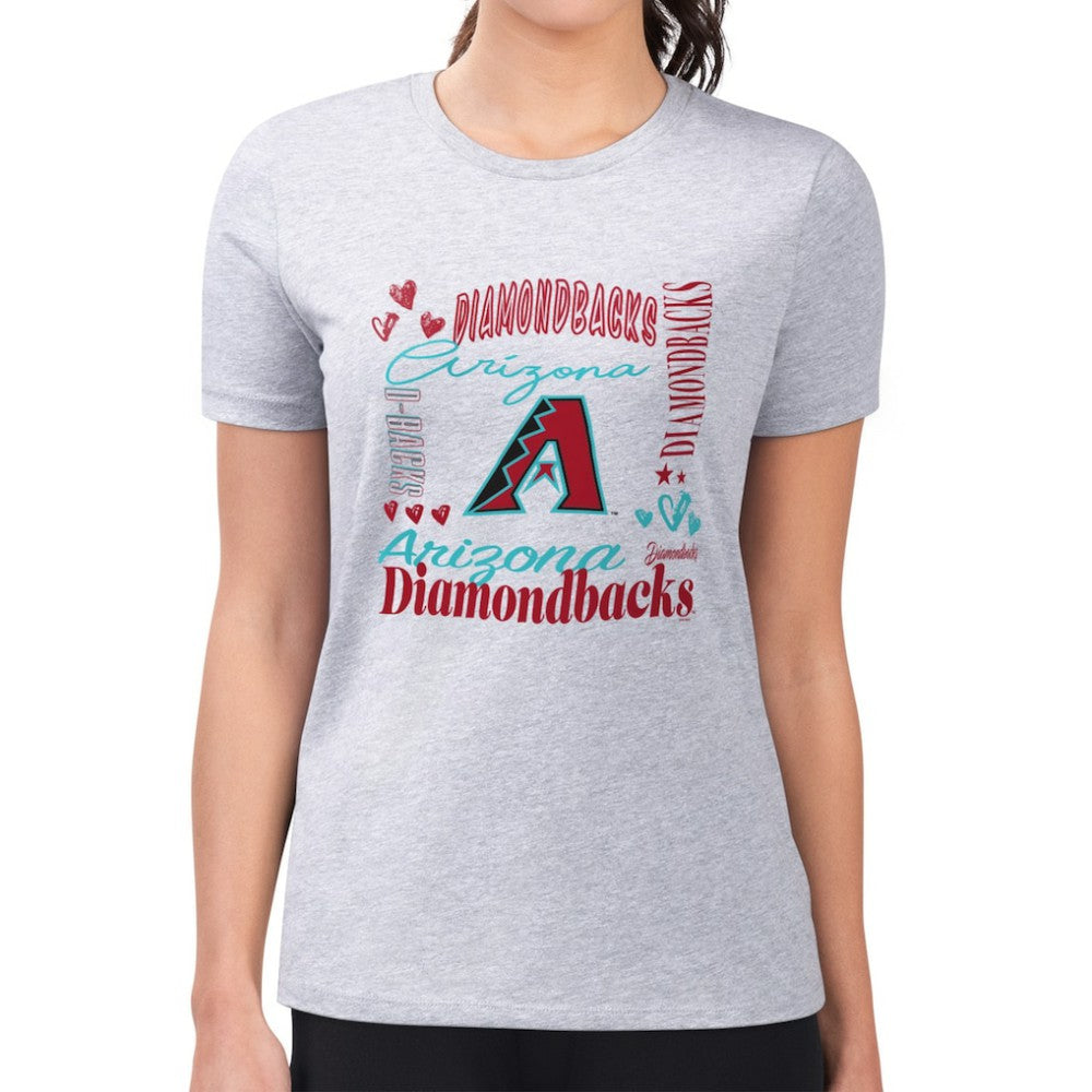 Arizona Diamondbacks G-III 4Her by Carl Banks Women's Super-Slim Fit Lightweight Collage Team Graphic Crew Neck T-Shirt - Heather Gray T-shirts