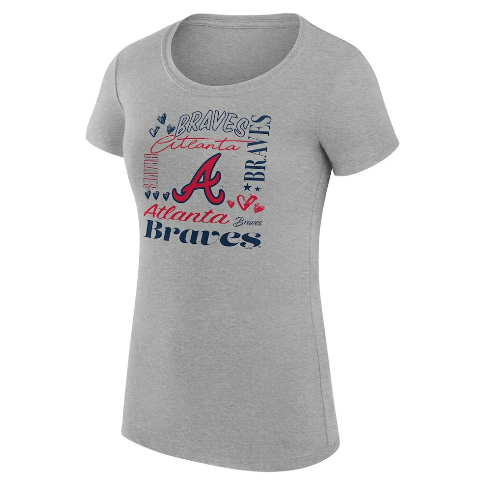 Atlanta Braves G-III 4Her by Carl Banks Women's Super-Slim Fit Lightweight Collage Team Graphic Crew Neck T-Shirt - Heather Gray T-shirts