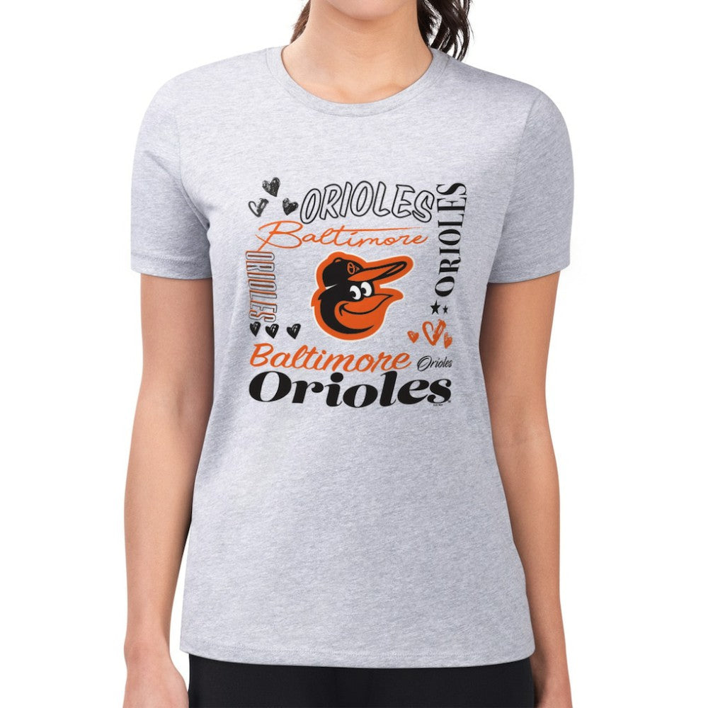 Baltimore Orioles G-III 4Her by Carl Banks Women's Super-Slim Fit Lightweight Collage Team Graphic Crew Neck T-Shirt - Heather Gray T-shirts
