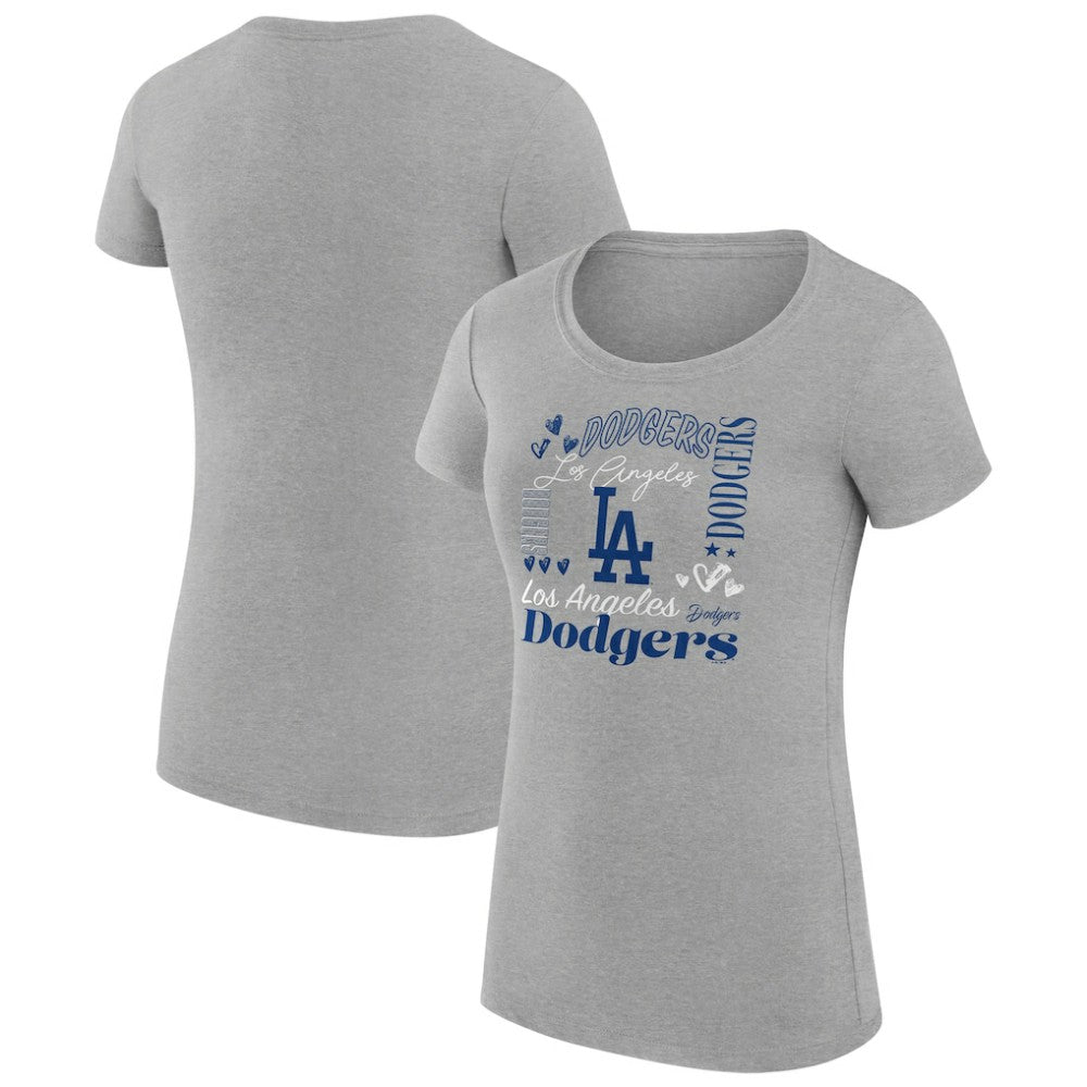 Los Angeles Dodgers G-III 4Her by Carl Banks Women's Super-Slim Fit Lightweight Collage Team Graphic Crew Neck T-Shirt - Heather Gray T-shirts