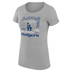 Los Angeles Dodgers G-III 4Her by Carl Banks Women's Super-Slim Fit Lightweight Collage Team Graphic Crew Neck T-Shirt - Heather Gray T-shirts