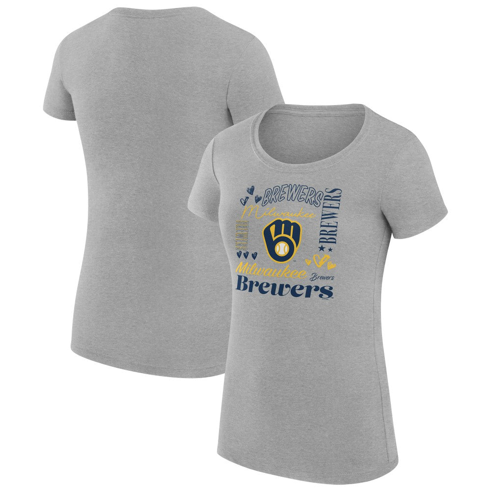 Milwaukee Brewers G-III 4Her by Carl Banks Women's Super-Slim Fit Lightweight Collage Team Graphic Crew Neck T-Shirt - Heather Gray T-shirts