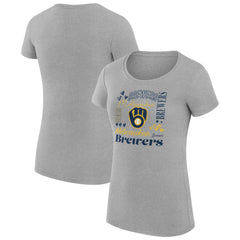 Milwaukee Brewers G-III 4Her by Carl Banks Women's Super-Slim Fit Lightweight Collage Team Graphic Crew Neck T-Shirt - Heather Gray T-shirts