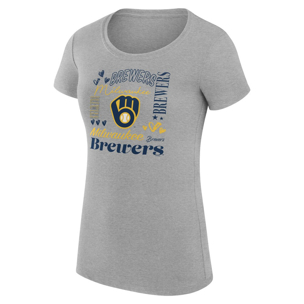 Milwaukee Brewers G-III 4Her by Carl Banks Women's Super-Slim Fit Lightweight Collage Team Graphic Crew Neck T-Shirt - Heather Gray T-shirts